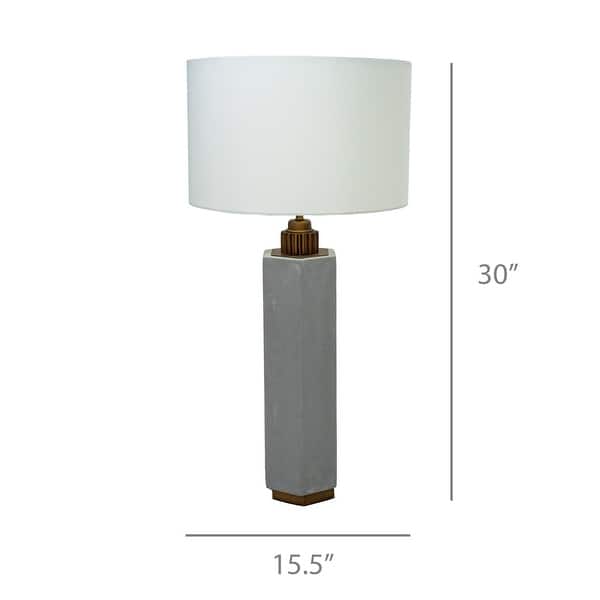 30" Cement Table Lamp, Concrete Base with White Fabric Shade Bed Bath